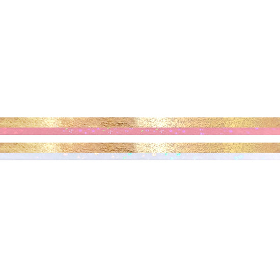 Rosette / White Color block washi set of 2 (5mm + light gold foil / iridescent bubble glitter overlay)
