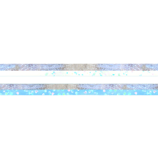 Baby Blue / White Color Block washi set of 2 (5mm + silver / iridescent bubble glitter overlay)