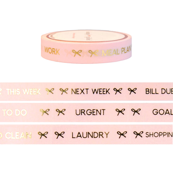 BUNDLE - PERFORATED WASHI TAPE 10mm set of 3 - PINK Days of the Week/Tasks/Cancelled + Lt. Gold - Restock