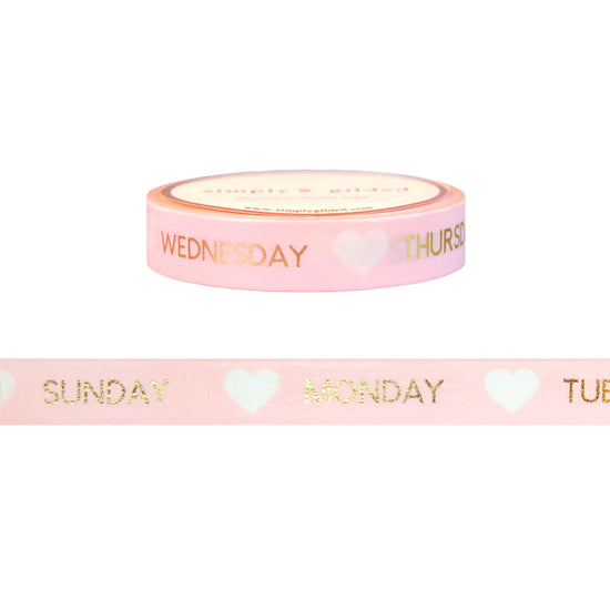 BUNDLE - PERFORATED WASHI TAPE 10mm set of 3 - PINK Days of the Week/Tasks/Cancelled + Lt. Gold - Restock