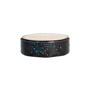 Black Heart Lace Scallop washi (12mm + iridescent bubble glitter overlay)(Item of the Week)