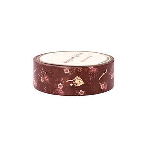 Books & Cats Chocolate Garden Floral washi (15mm + rose gold foil)