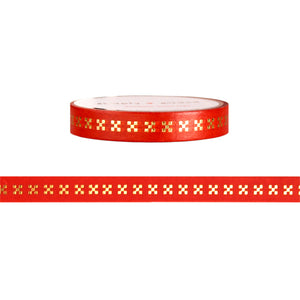 Christmas Cross Stitch Red washi (8mm + light gold foil)