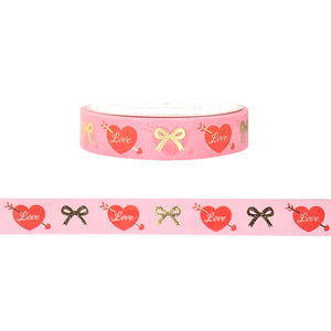 WASHI TAPE 15/15mm set of 2 - HEART & BOW PINK/WHITE set + silver/rose –  simply gilded