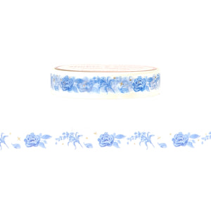 Blue Chinoiserie Sparkle washi (10mm + light gold foil)
