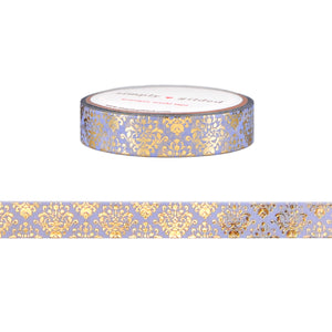 Froufrou French Blue Damask Pattern washi (10mm + light gold foil)