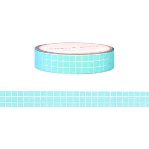 Robin's Egg Glitter Grid washi (10mm + silver foil)