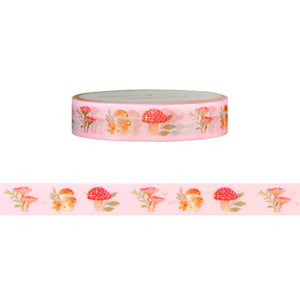 Autumn Blush Pink Mushrooms washi (10mm + satin gold foil)