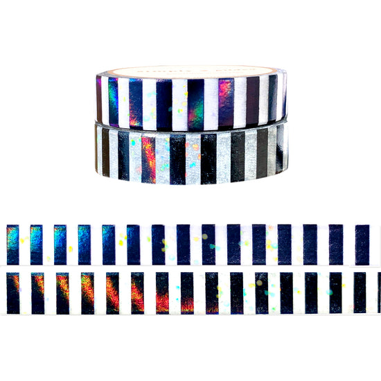 Halloween Party Stripe set of 2 washi (10mm + holographic black / bubble overlay)