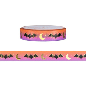 100 Acre Wood Halloween Bat & Moon washi (10mm + light gold foil)