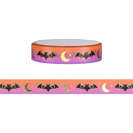 100 Acre Wood Halloween Bat & Moon washi (10mm + light gold foil)