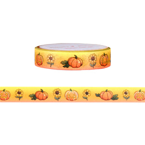 100 Acre Wood Halloween Pumpkin & Sunflower washi (10mm + light gold foil)