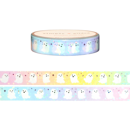 Ghost Party Pastel Rainbow washi (10mm + light purple foil / bubble overlay)