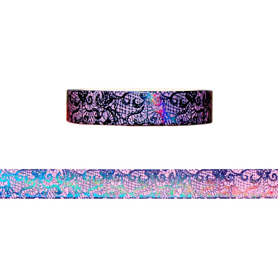 Haunted Lane Lace washi (10mm + black holographic foil)