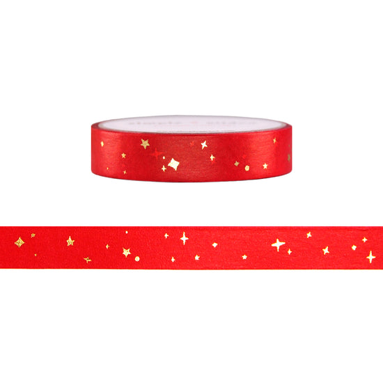 Festive Red Starry washi (10mm + light gold foil)
