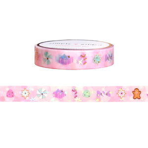 Christmas Candy Sweets washi (10mm + light gold foil / iridescent overlay)