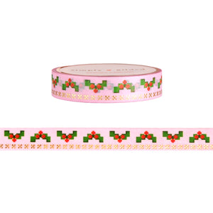 Christmas Cross Stitch Holly washi (10mm + light gold foil)