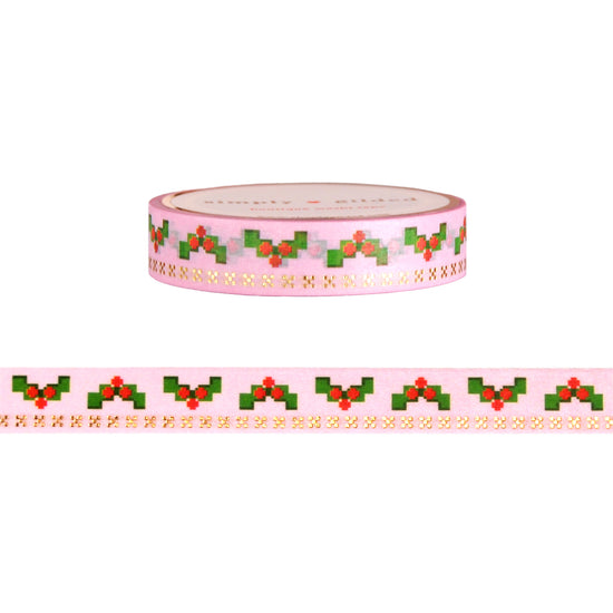 Christmas Cross Stitch Holly washi (10mm + light gold foil)