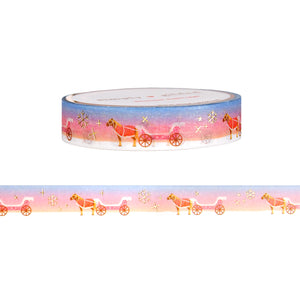 Snowy Village Horse Carriage washi (10mm + light gold foil)