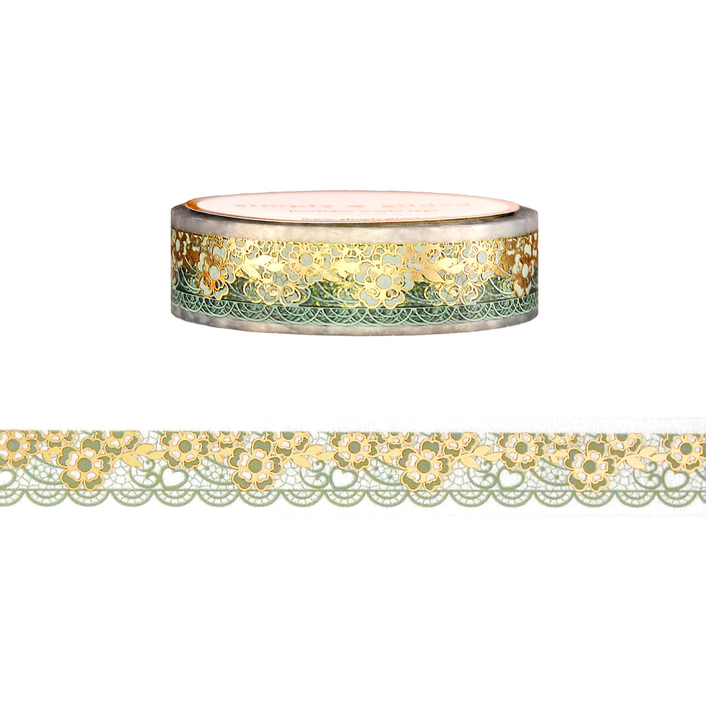 Sweet Gingerbread Sage Lace PET tape (13mm + light gold foil) – simply ...