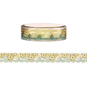 Sweet Gingerbread Sage Lace PET tape (13mm + light gold foil)