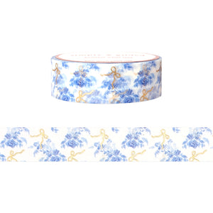 Blue Chinoiserie Pattern with Bow washi (15mm + light gold foil)