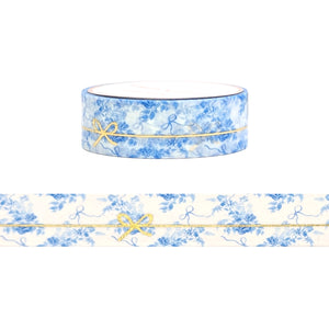 Blue Chinoserie Bow Simple Line washi (15mm + light gold foil)