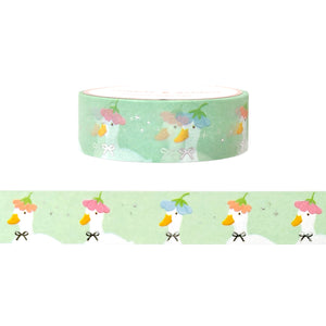 Spring Ducks Flower Hats washi (15mm + silver foil)