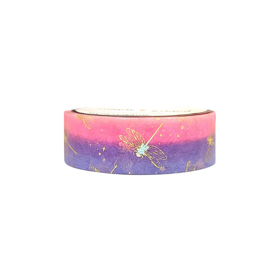Summer Sunset Dragonfly washi (15mm + light gold holographic foil)
