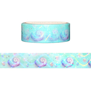 Mermaid Magic Swirly Shells washi (15mm + silver holographic foil / wavy overlay)