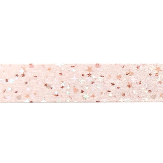 Pink Birthday Confetti washi (15mm + rose pink foil / star overlay)