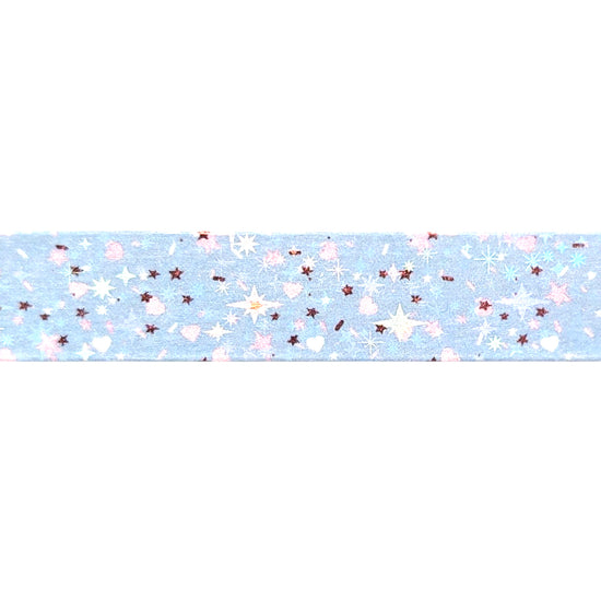 Birthday Blue Confetti washi (15mm + rose pink foil / star overlay)