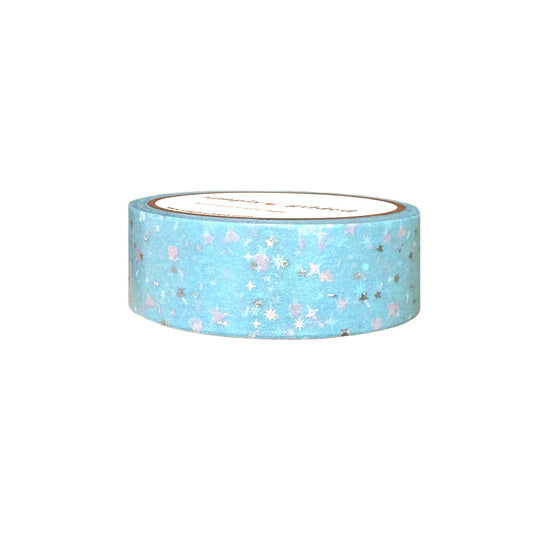 Robins Egg Birthday Confetti washi (15mm + silver holographic bubble foil / star overlay) (Item of the Week)