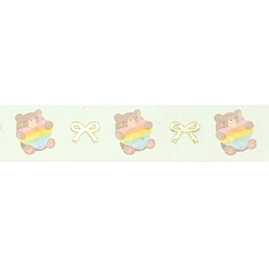 Love is Love Bear and Bow washi (15mm + light gold foil)