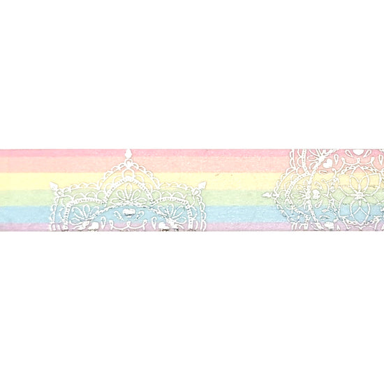 Pastel Rainbow Mandala washi (15mm + silver foil)
