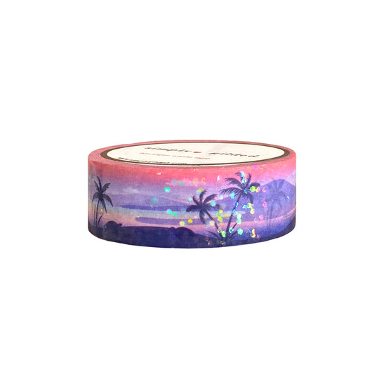 Maui Sunset Landscape washi (15mm + light gold holographic foil / overlay)