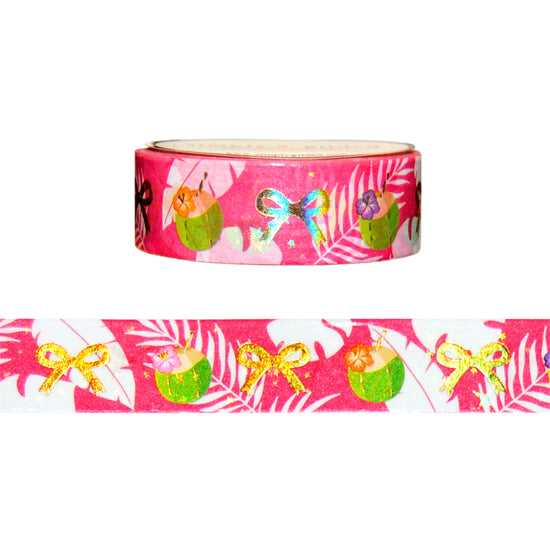 Beautiful Bali Coconut Palm washi (15mm + light gold holographic foil / star overlay)