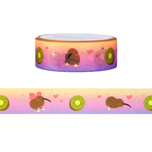 New Zealand Kiwi Bird washi (15mm + rose gold foil)