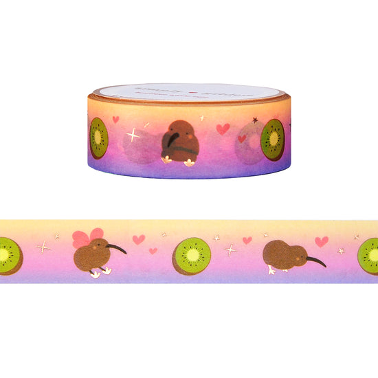 New Zealand Kiwi Bird washi (15mm + rose gold foil)