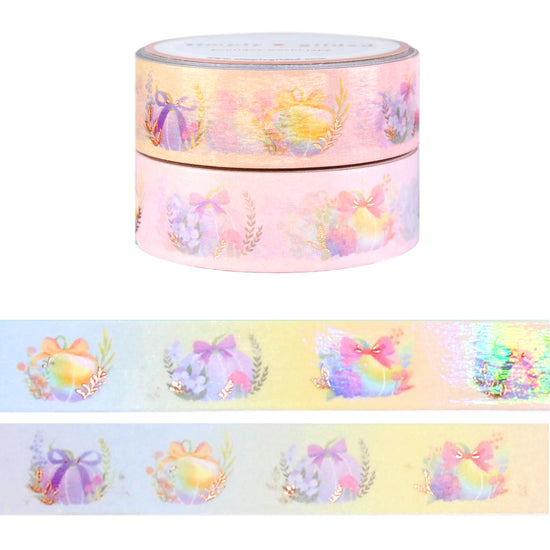 Fabulous Fall Rainbow Bow Pumpkins washi set of 2 (15mm + rose gold foil / iridescent overlay)