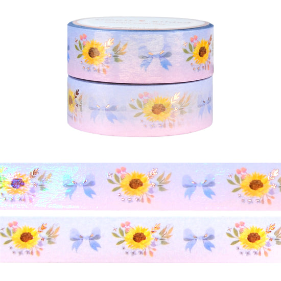 Fabulous Fall Sunflowers washi set of 2 (15mm + rose gold foil / iridescent overlay)
