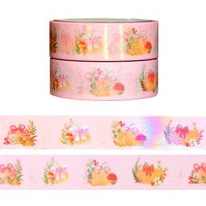 Autumn Blush Bow Pumpkins washi set of 2 (15mm + satin gold foil)