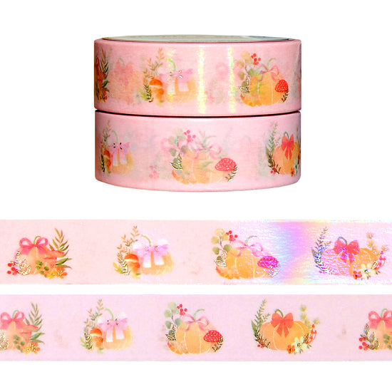 Autumn Blush Bow Pumpkins washi set of 2 (15mm + satin gold foil)