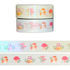 Autumn Blush Sage Mushrooms washi set of 2 (15mm + satin gold foil)