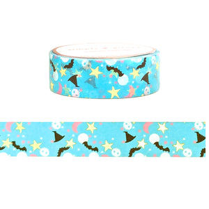 Halloween Confetti Glitter Teal washi (15mm + light gold foil)