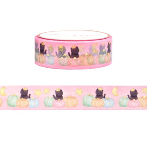 Plush Halloween Pumpkins & Cats washi (15mm + light gold foil) - Restock