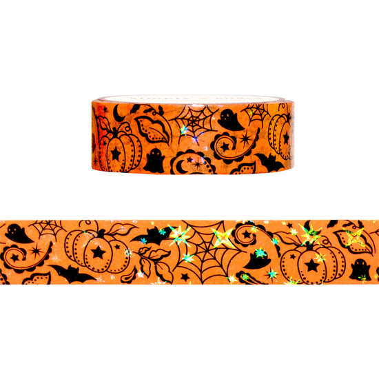 Halloween Paisley Classic Orange & Black washi (15mm + black foil / sparkle overlay)
