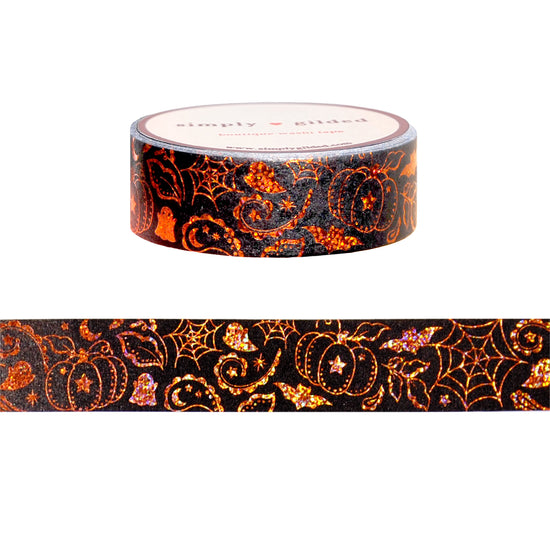 Halloween Paisley Black Magic washi (15mm + orange sparkle foil)