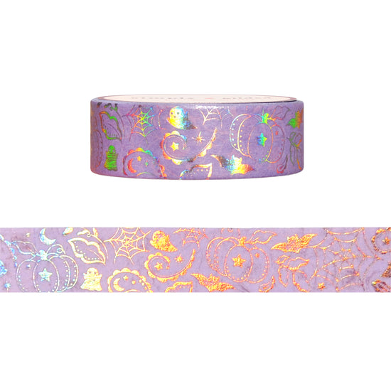 Halloween Paisley Spooky Purple washi (15mm + pink holographic foil)