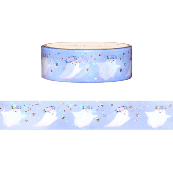 Floral Halloween Ghosties washi (15mm + rose gold foil / sparkle star overlay)